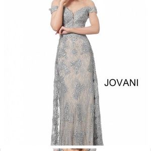 Jovani gown silver dress with gray pearls